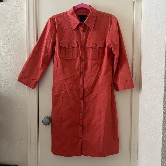Club Monaco Peachy Orange Button Up Dress w/ a 3/4 Length Sleeves Size 8 or M/L - Picture 7 of 7